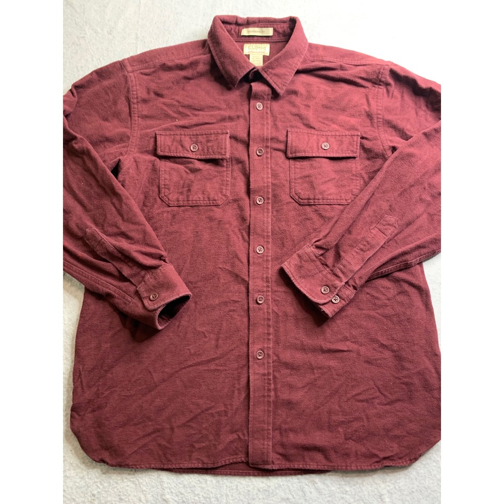 L.L. Bean Traditional Fit Chamois Cloth Shirt Men's XL REG Burgundy Flannel‎ vTG - Picture 4 of 16